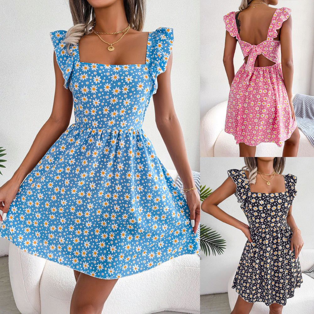 Daisy Print Square Neck Flutter Sleeve A-Line Mini Sundress 5
