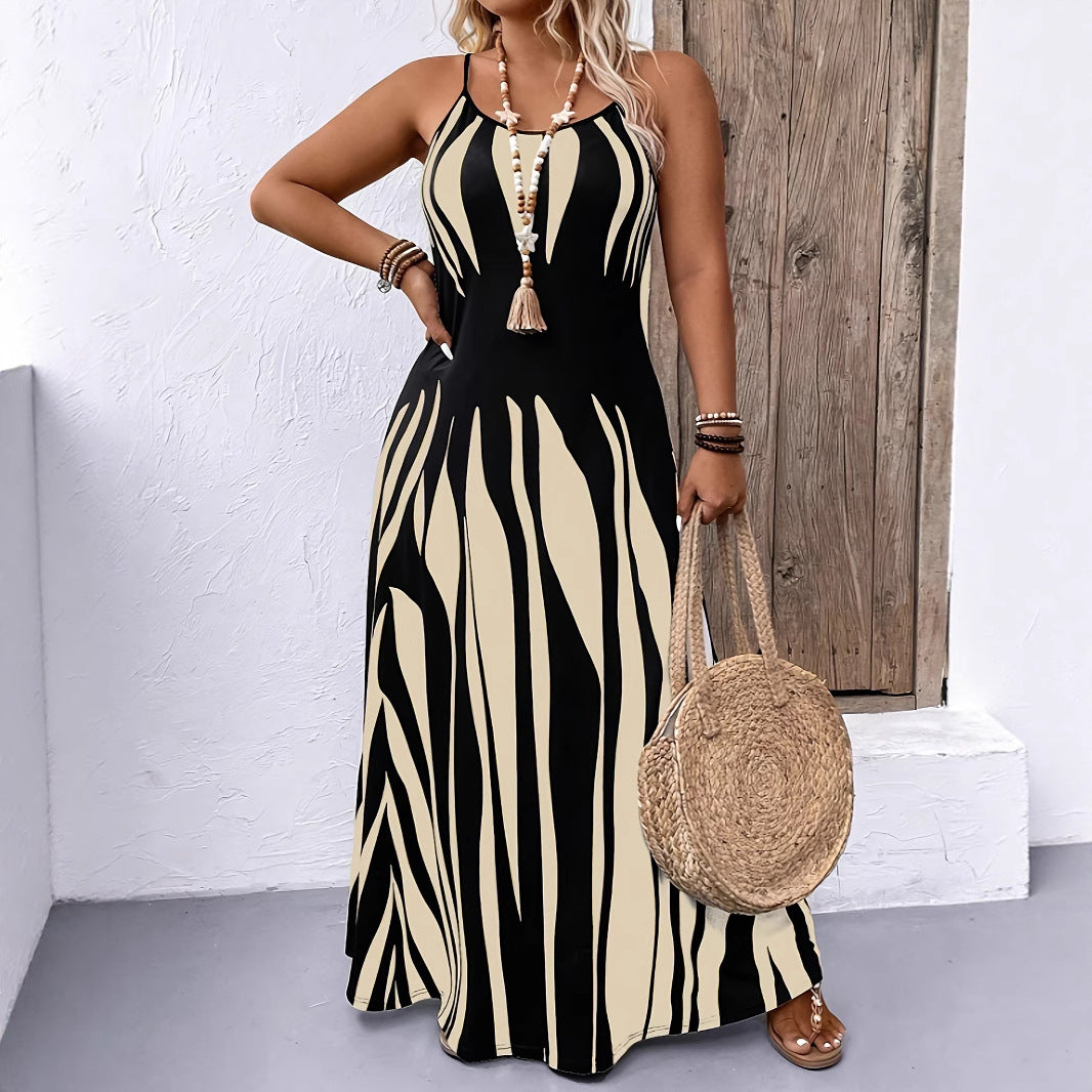 Abstract Print Spaghetti Strap A-Line Maxi Dress 3