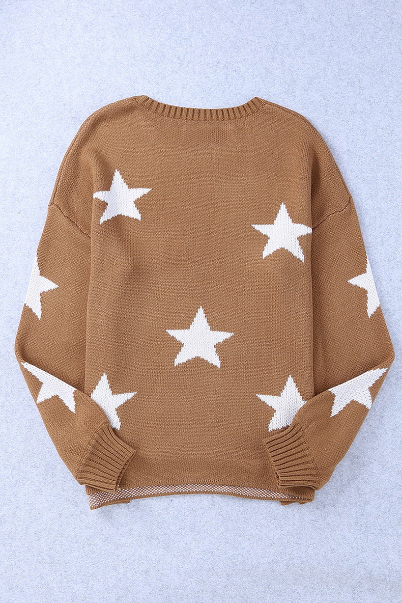 Stars Lantern Sleeve Knit Sweater