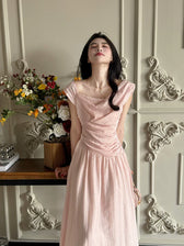 Off Shoulder Ruched Satin A-Line Midi Dress 3