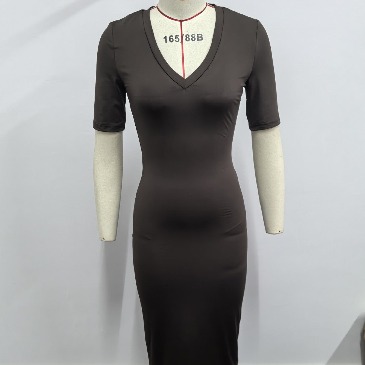 Slim Fit Sexy Women Clothing Deep V Plunge neck Half Sleeves Dress Solid Color High Elastic Sheath Dress