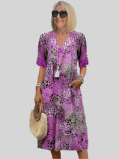 V-Neck Short Sleeve Tiered Midi Dress 8
