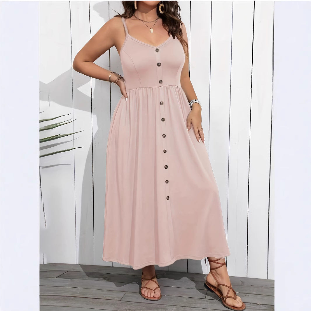 Spaghetti Strap Button Front Pocket Midi Dress 3
