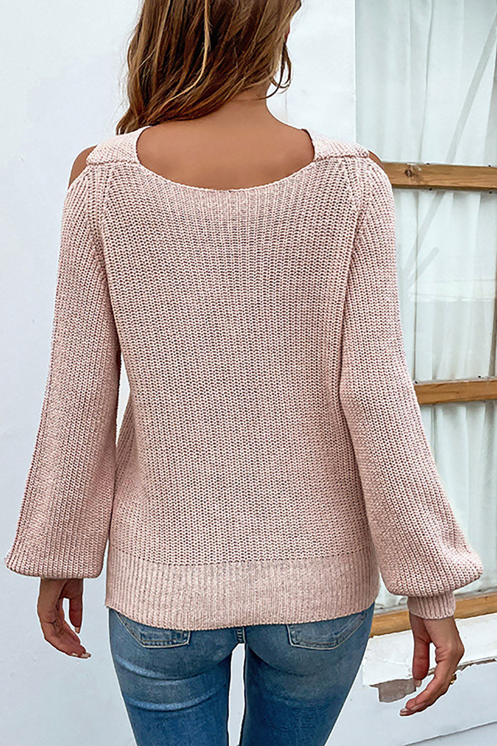 Cross Halter Balloon Sleeve Off-Shoulder Knit Sweater