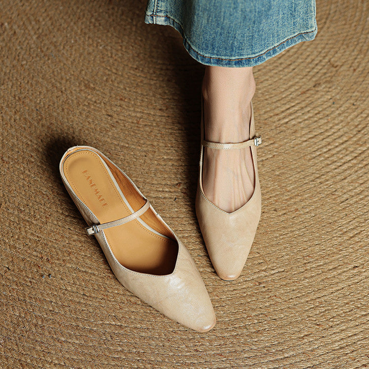 Pointed Toe Ankle Strap Mary Jane Flats