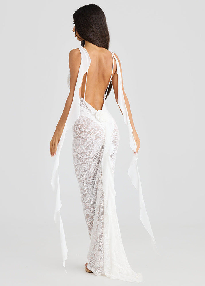 Celestine - Sheer Lace Backless Maxi Dress 4