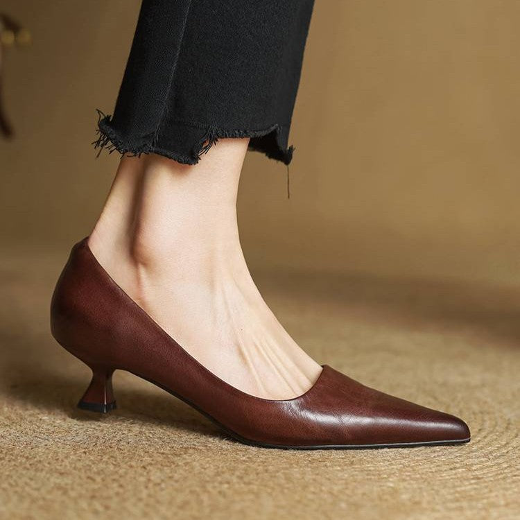 Pointed Toe Slip On Kitten Heel Pumps