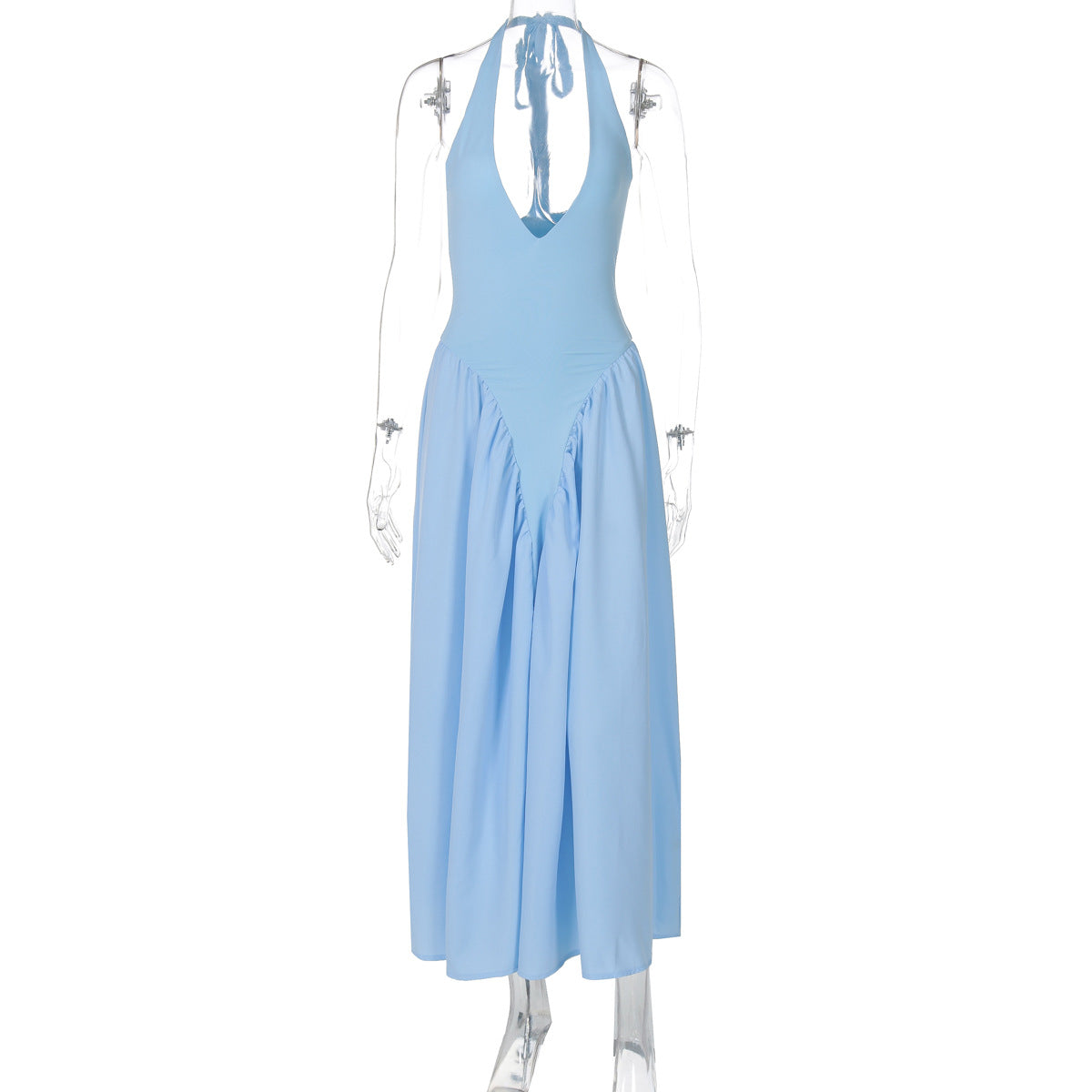 Halter Deep V-Neck Backless Satin Midi Dress 12