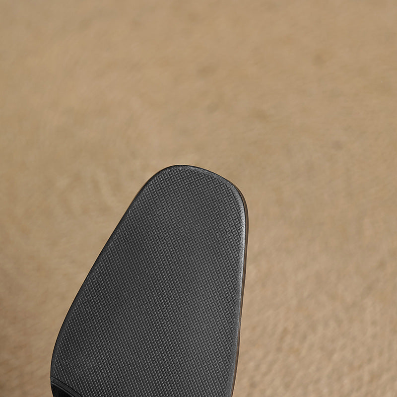 Square Toe Slip On Kitten Heel Leather Pumps