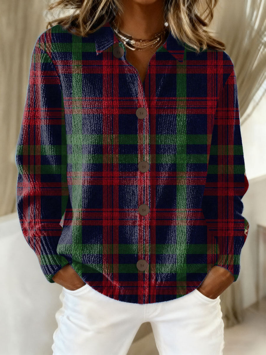 Collared Long Sleeve Tartan Check Button Front Shirt