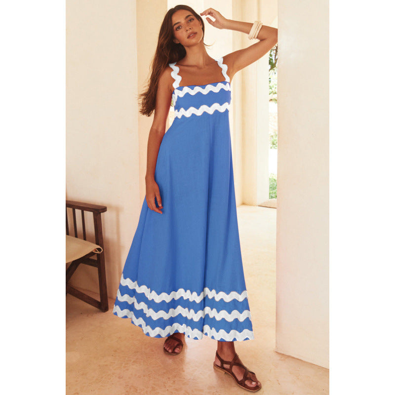 Jovie - Sleeveless Floral Printed Loose Dress Blue Wrinkle White