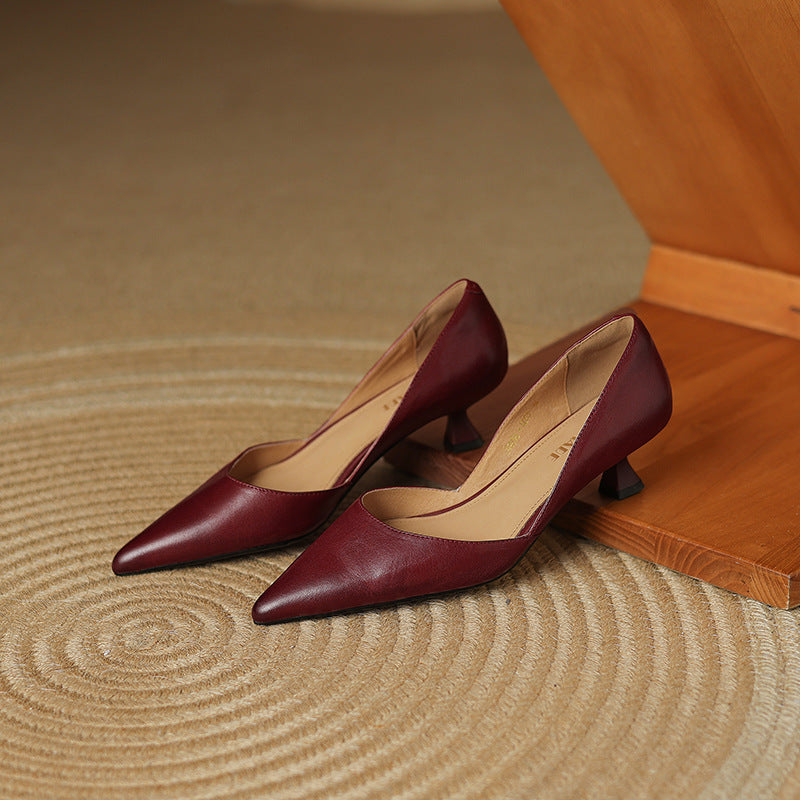 Pointed Toe Slip On Flared Kitten Heel Pumps