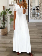 Lace Sleeve V-Neck Long Sleeve Pleated Maxi Dress 11