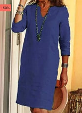 Split Neck Short Sleeve Pocket Shift Midi Dress 13