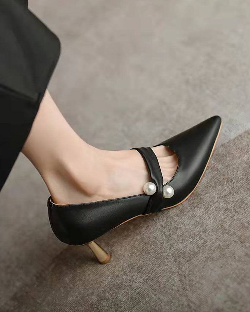 Elegant Pearl-Adorned Thin High Heel Pointed-toe Pumps