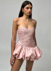 Blush Satin Bubble Mini Dress - View 8