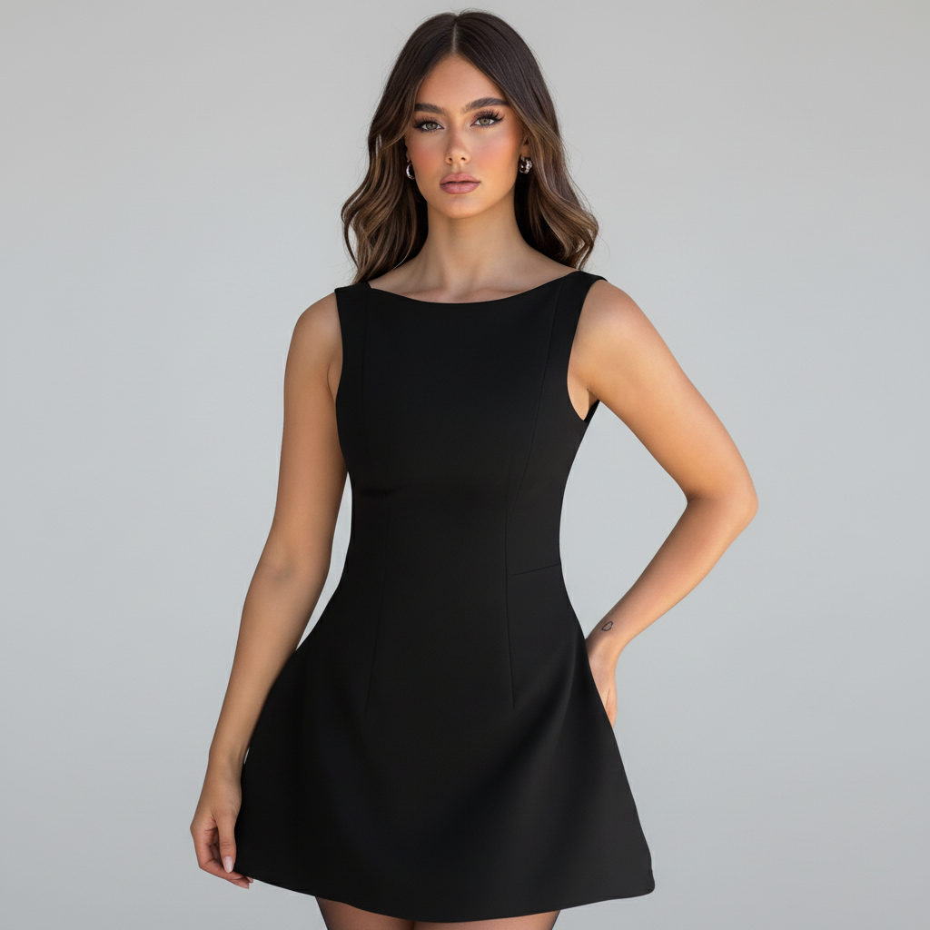 Boat Neck Sleeveless A-Line Mini Dress 7