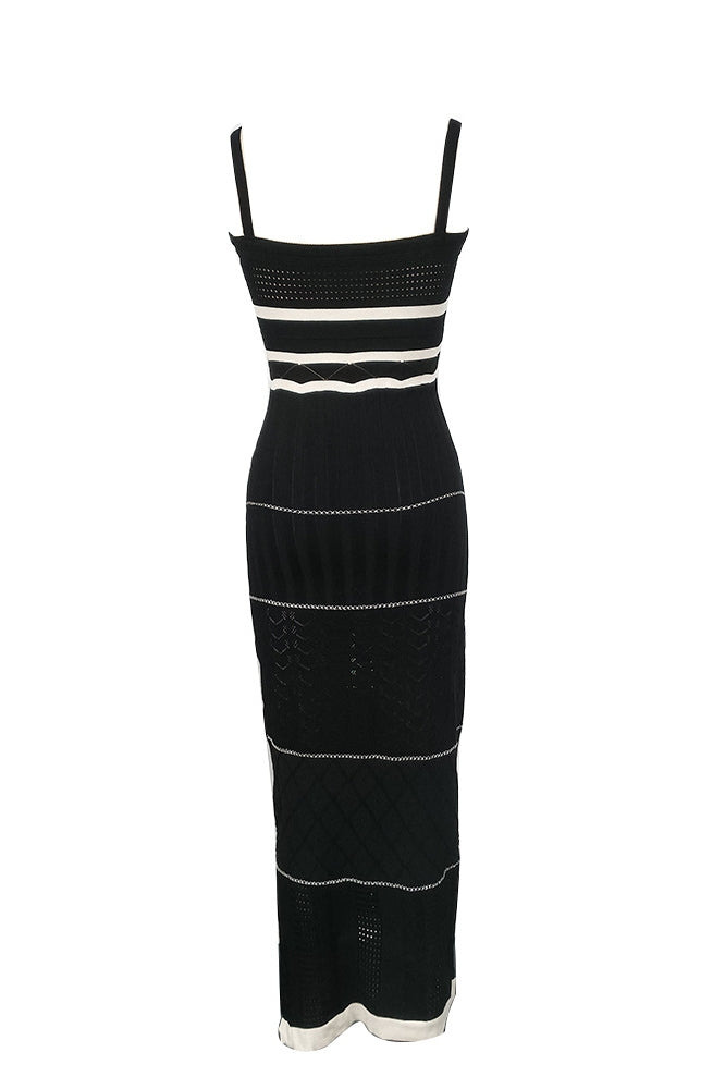 Yadira Aesthetic Knitted Maxi Dress with Slit and Cutouts Chic Silhouette Collection