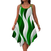Abstract Print Spaghetti Strap Handkerchief Hem Midi Dress 5