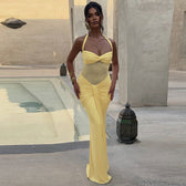 Summer Tube Top off Neck Mesh Stitching Halter Tied Dress - View 2