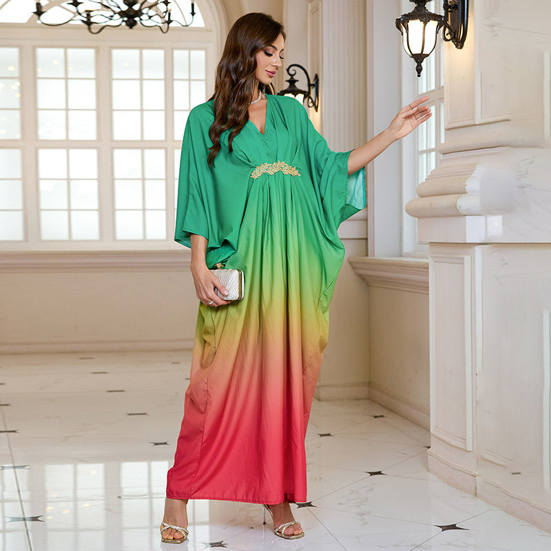 Gradient Vacation Robe Beach Outerwar Maxi Dress Loose Robe Bikini Cover up Sun Protection Shirt