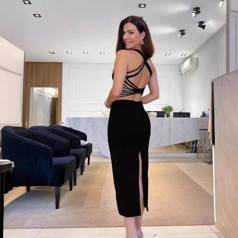Autumn Sexy Backless Slit Slim Dress Dress Women