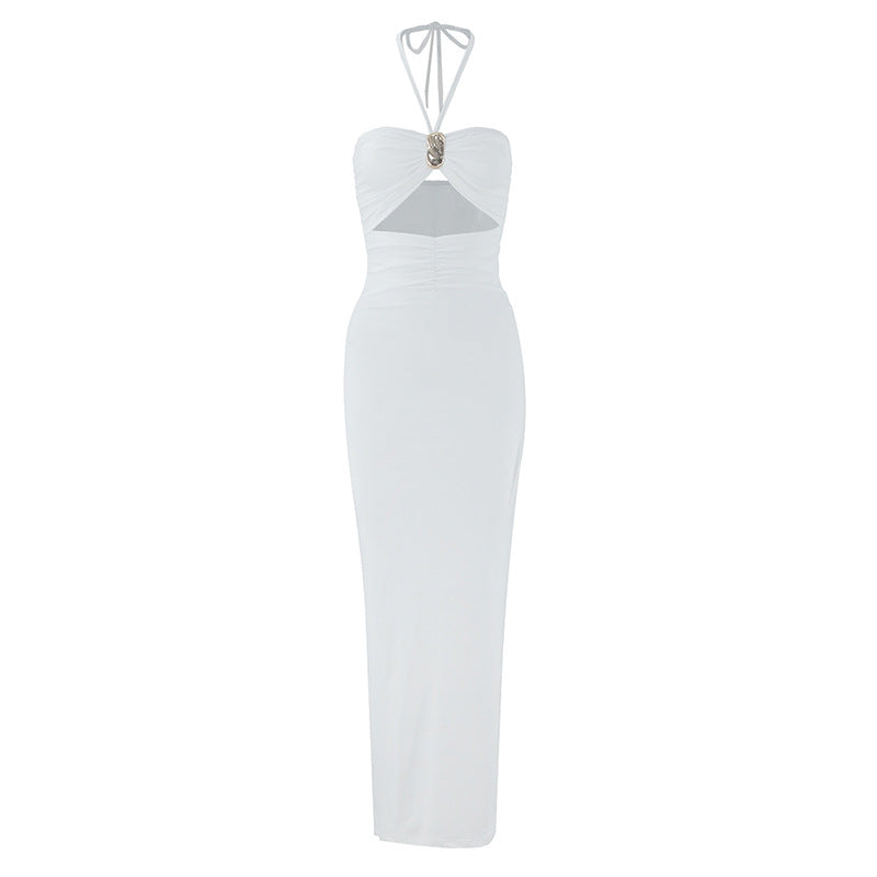 Halter Neck O Ring Cut Out Ruched Bodycon Maxi Dress 2