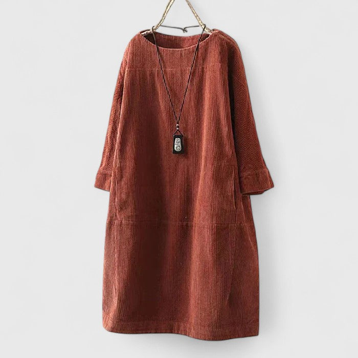 Knit Long Sleeve Pocket Shift Midi Dress 9