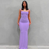 Scoop Neck Spaghetti Strap Bodycon Mermaid Maxi Dress 16
