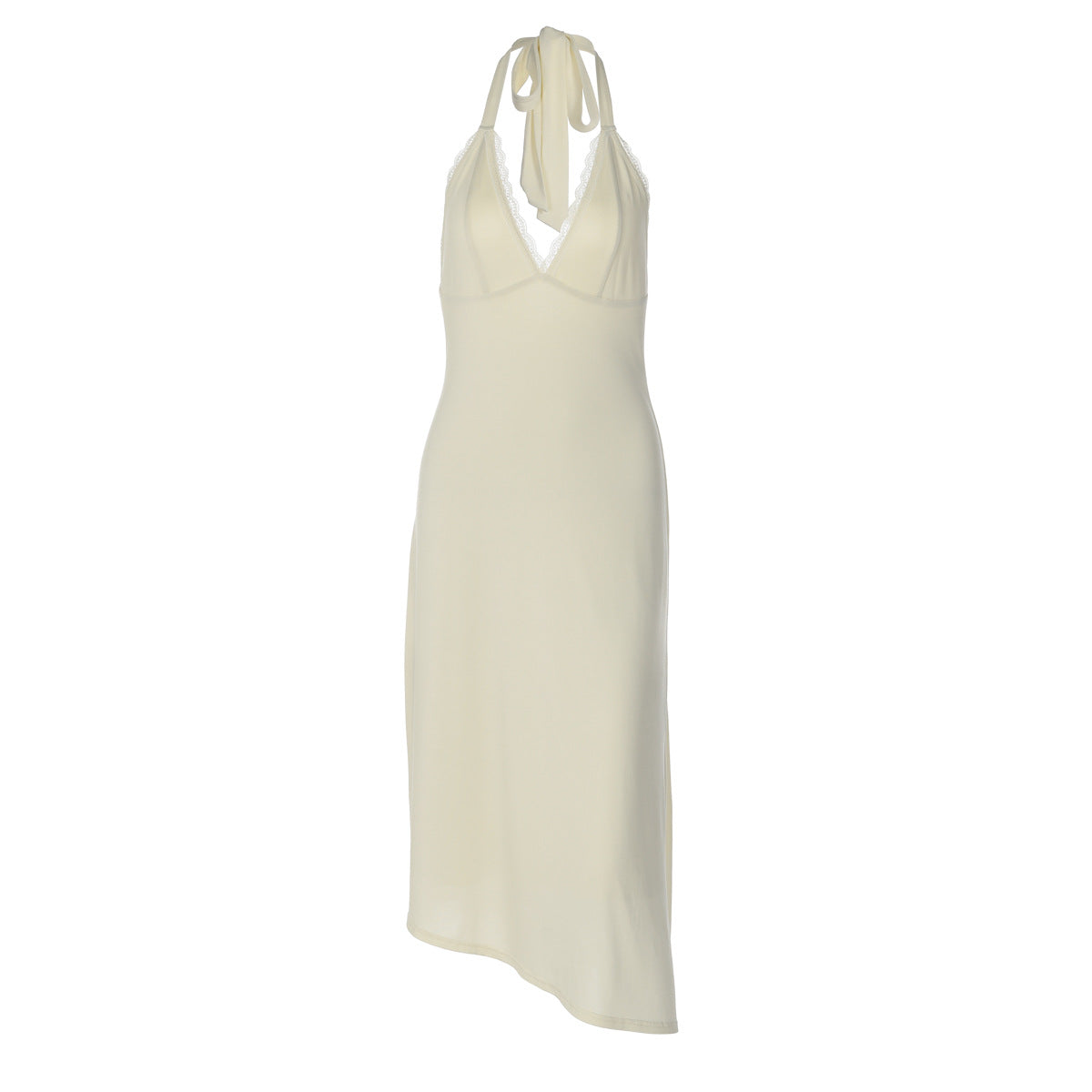 Women Clothing Summer Sexy Backless Deep V Plunge Flounce Trim Lace up Dress Women