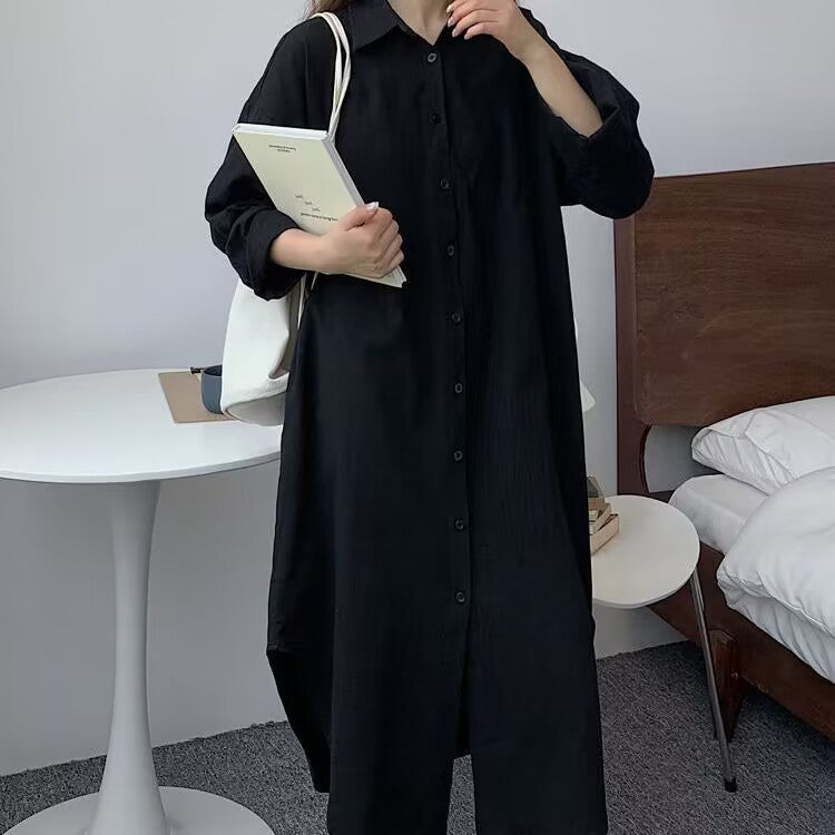 Thalia Effortless Long Linen Shirt Dress Premium Wardrobe Essential