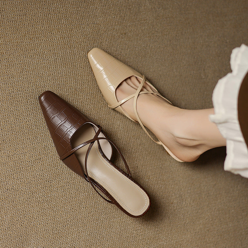 Croc Embossed Pointed Toe Kitten Heel Mules