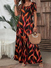 Leaf Print Scoop Neck Short Sleeve Maxi Dress 6
