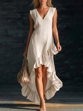 V-Neck Sleeveless Ruffle High Low Maxi Dress 8