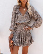 Floral V-Neck Long Sleeve Tiered Ruffle Mini Dress 12