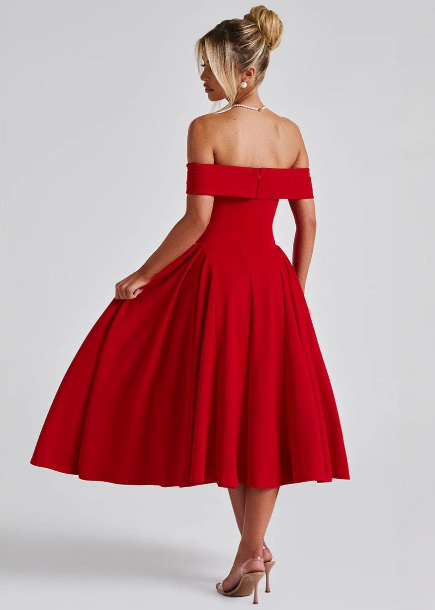 Off Shoulder Fit and Flare Midi Dress 4