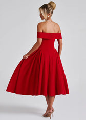 Off Shoulder Fit and Flare Midi Dress 4