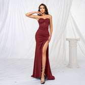 Solid Color Strapless Slit Bodycon Cocktail Dress 2