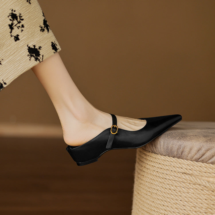 Pointed Toe Mary Jane Strap Backless Mules