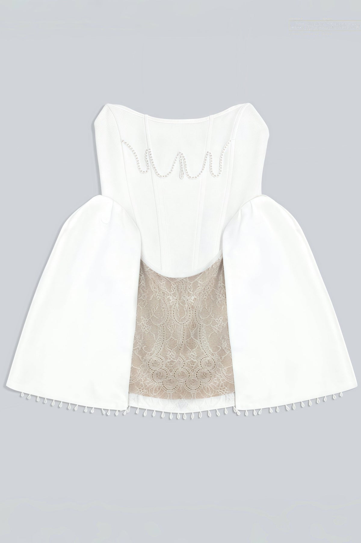 Strapless Satin Corset Faux Pearl Drape Lace Skirt Mini Dress 3