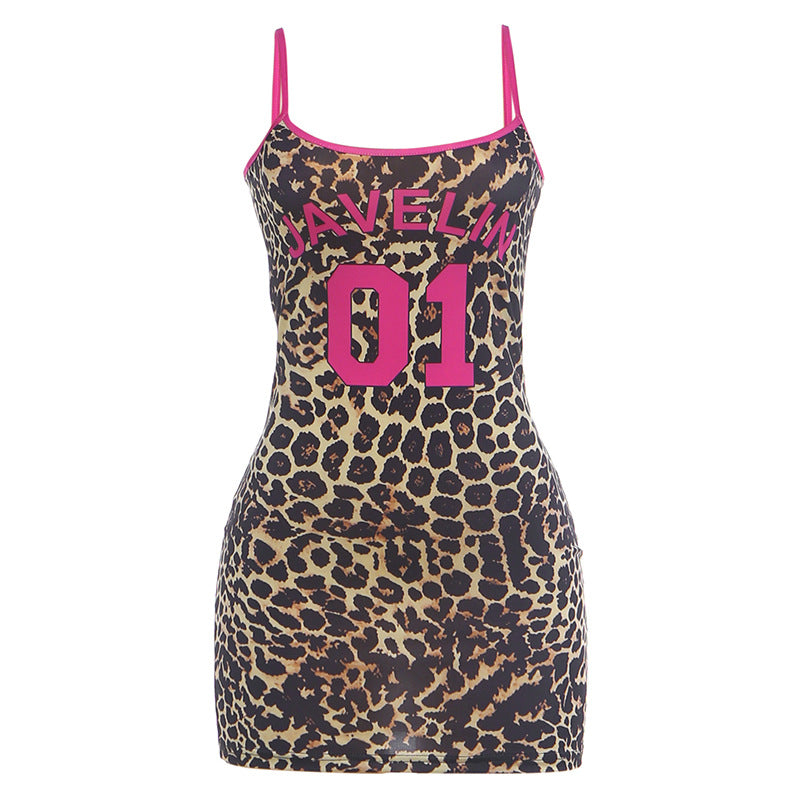 Leopard Print Jersey Number Graphic Contrast Trim Bodycon Mini Dress 5