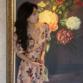 Floral V-Neck Puff Sleeve Fit and Flare Midi Dress 7