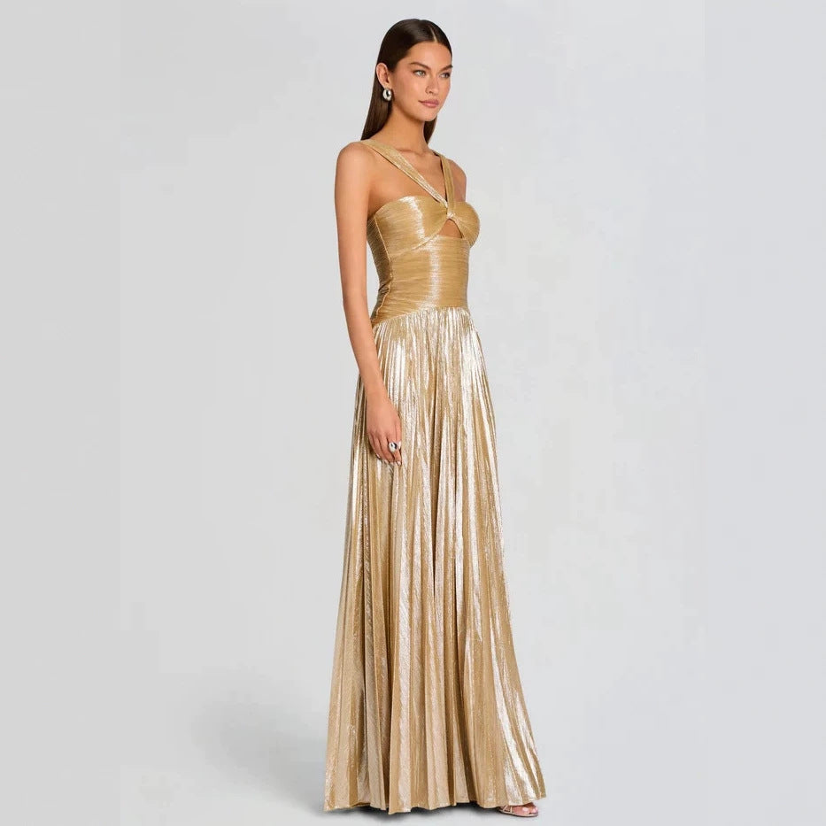 Autumn Winter Dress Party Pleated Sling Long Large Swing Dress