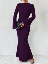 Rib Knit Flare Sleeve Bodycon Mermaid Maxi Dress 12