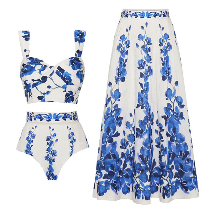 Monte Coast Bikini Long Skirt Set - Blue