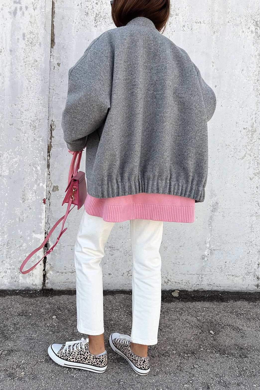 Gray Stand Collar Oversized Wool Coat