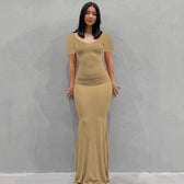 Scoop Neck Spaghetti Strap Bodycon Mermaid Maxi Dress 20