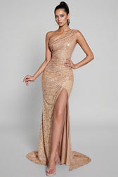 Tegane Slant Shoulder Sequin Maxi Dress - View 4