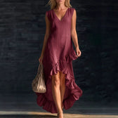 V-Neck Sleeveless Ruffle High Low Maxi Dress 4