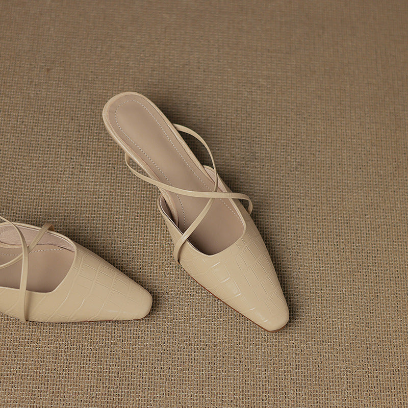 Croc Embossed Pointed Toe Kitten Heel Mules